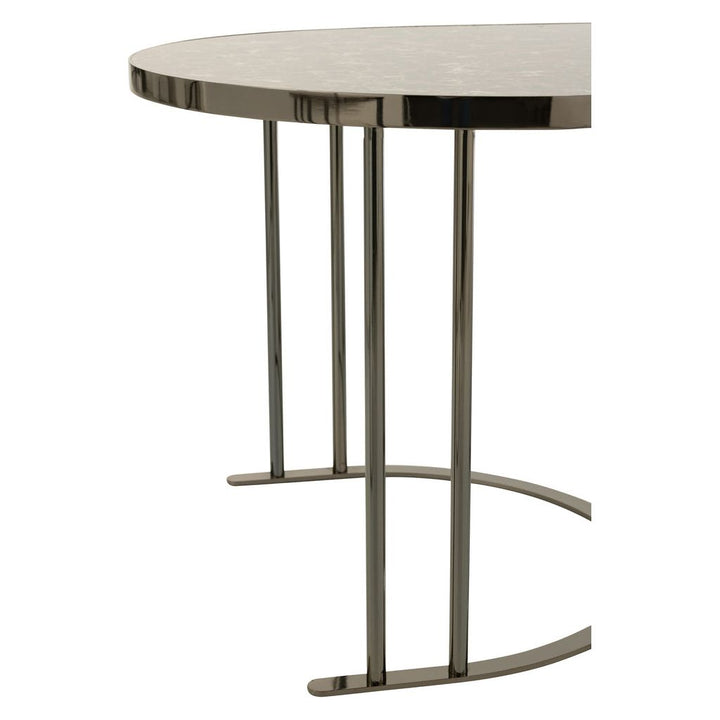 Ensemble de 3 tables d'appoint ovales en métal argent/marron | Designix -     - https://designix.fr