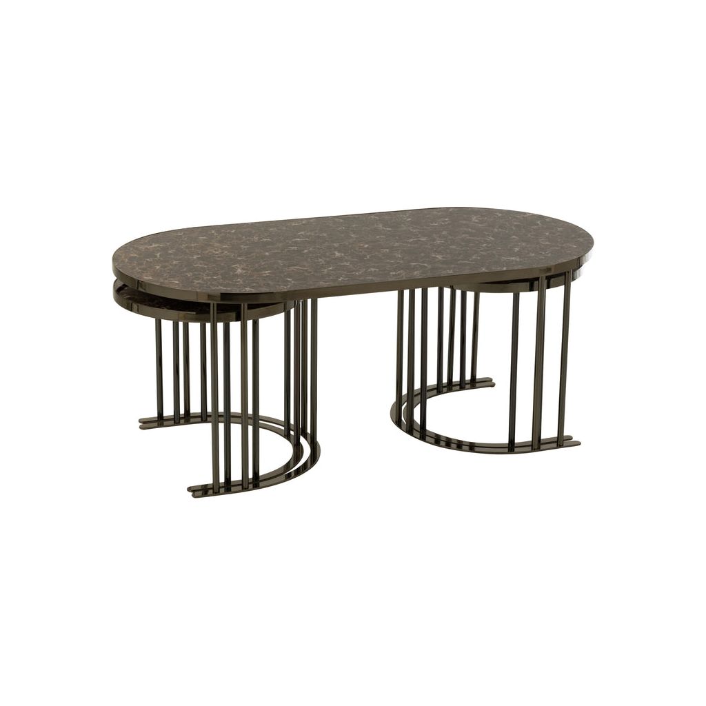 Ensemble de 3 tables d'appoint ovales en métal argent/marron | Designix -     - https://designix.fr