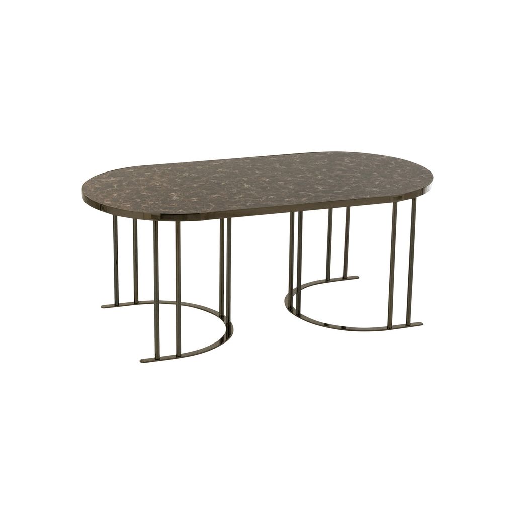 Ensemble de 3 tables d'appoint ovales en métal argent/marron | Designix -     - https://designix.fr