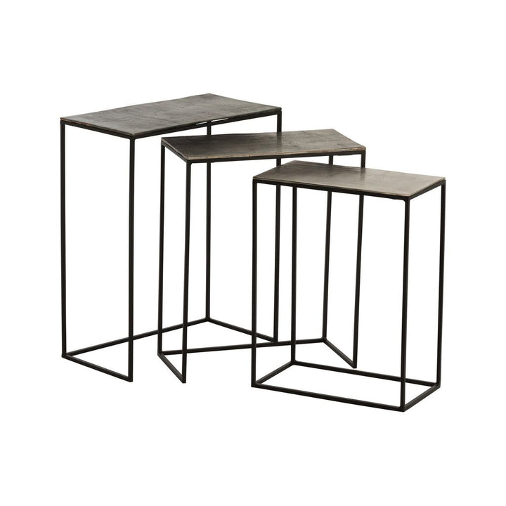 Ensemble de 3 tables d'appoint rectangulaires en aluminium noir/mix. | Designix -     - https://designix.fr