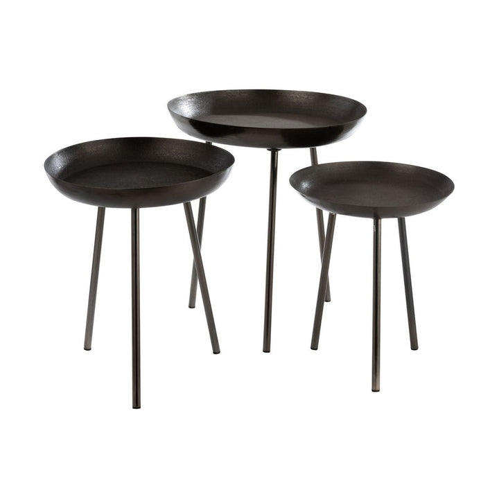 Ensemble de 3 tables d'appoint plateau rond en métal gris foncé mat | Designix -     - https://designix.fr