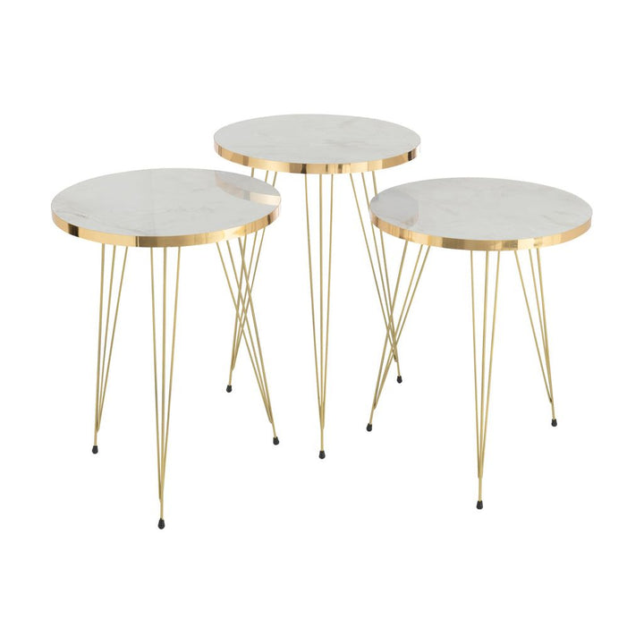 Ensemble de 3 tables d'appoint MDF/Métal Blanc/Or | Designix -     - https://designix.fr