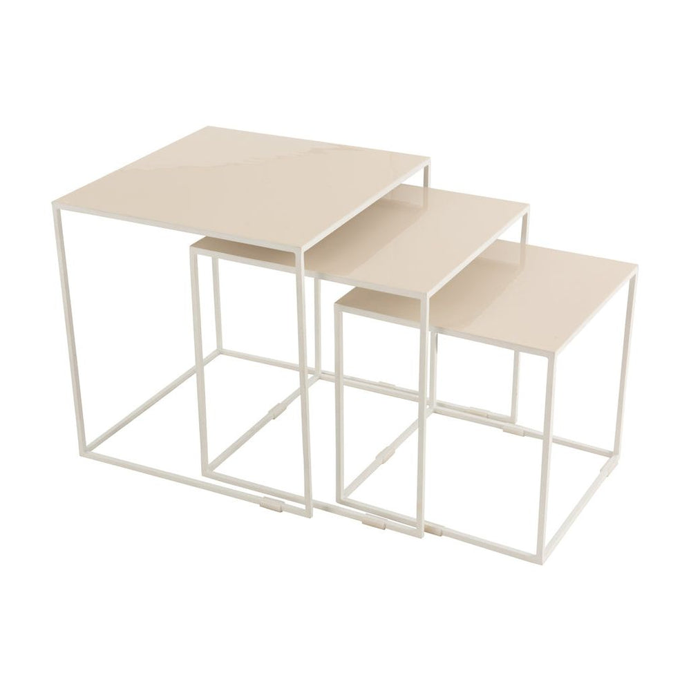 Ensemble de 3 tables d'appoint en métal laqué beige | Designix -     - https://designix.fr