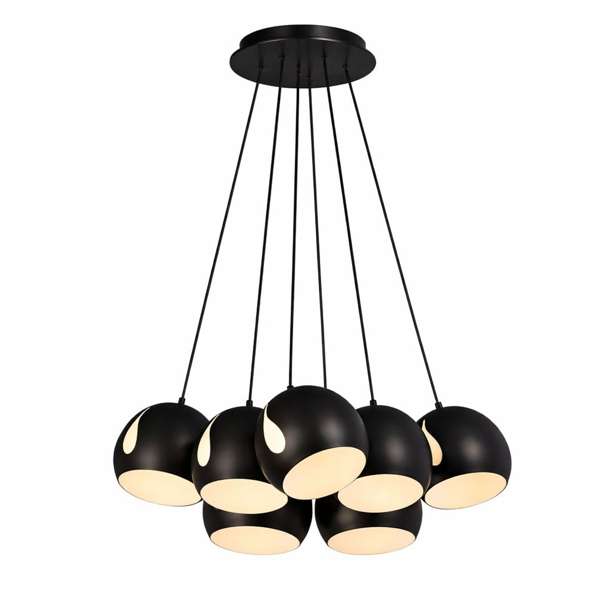 Produit en finition noire mate, sept demi-sphères alignées sur fond blanc