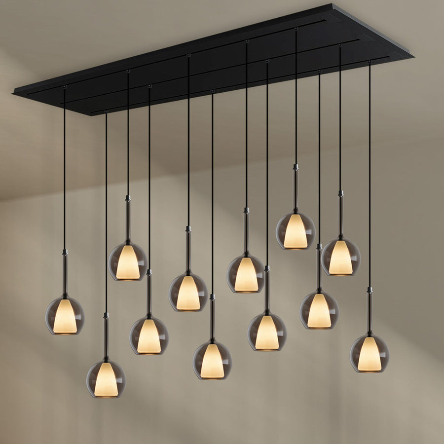 Suspension de table Belluna 12 lumières sur 3 rangées, longueur 200 cm
