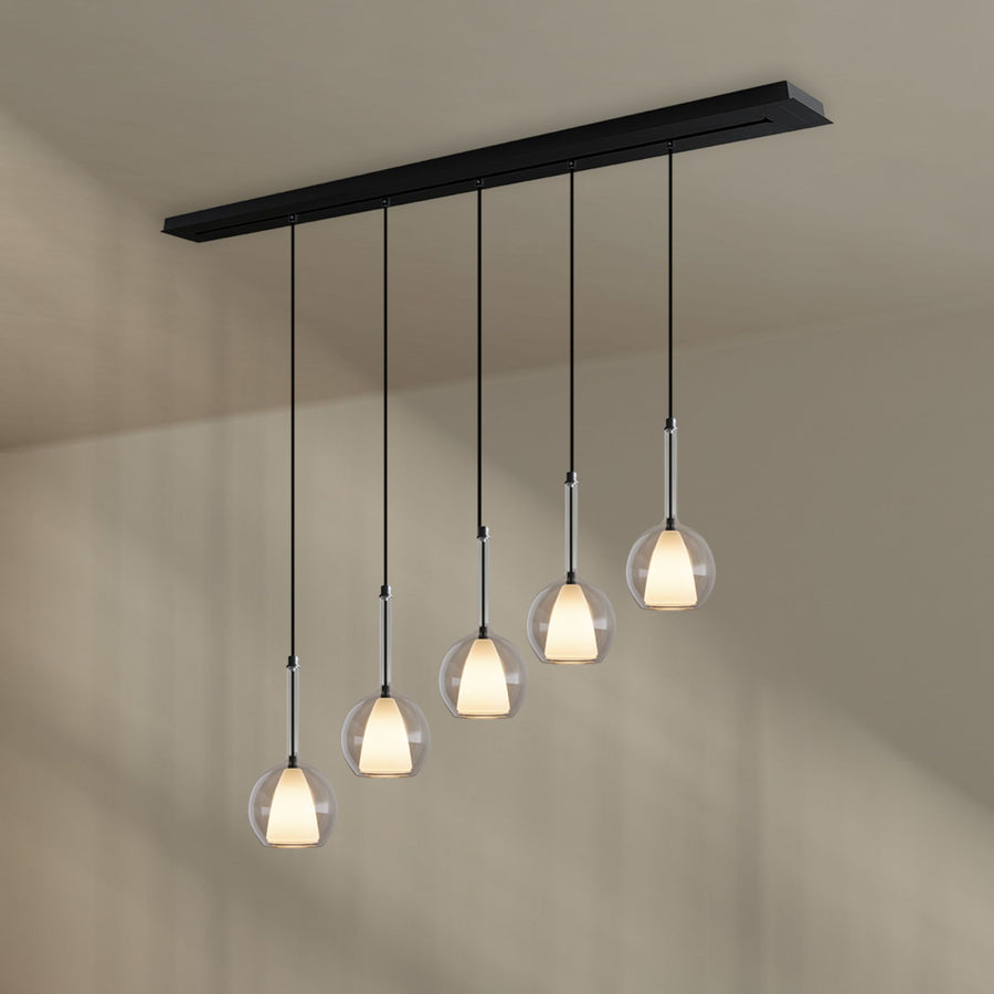 Suspension de table Belluna 5 lumières, longueur 160 cm