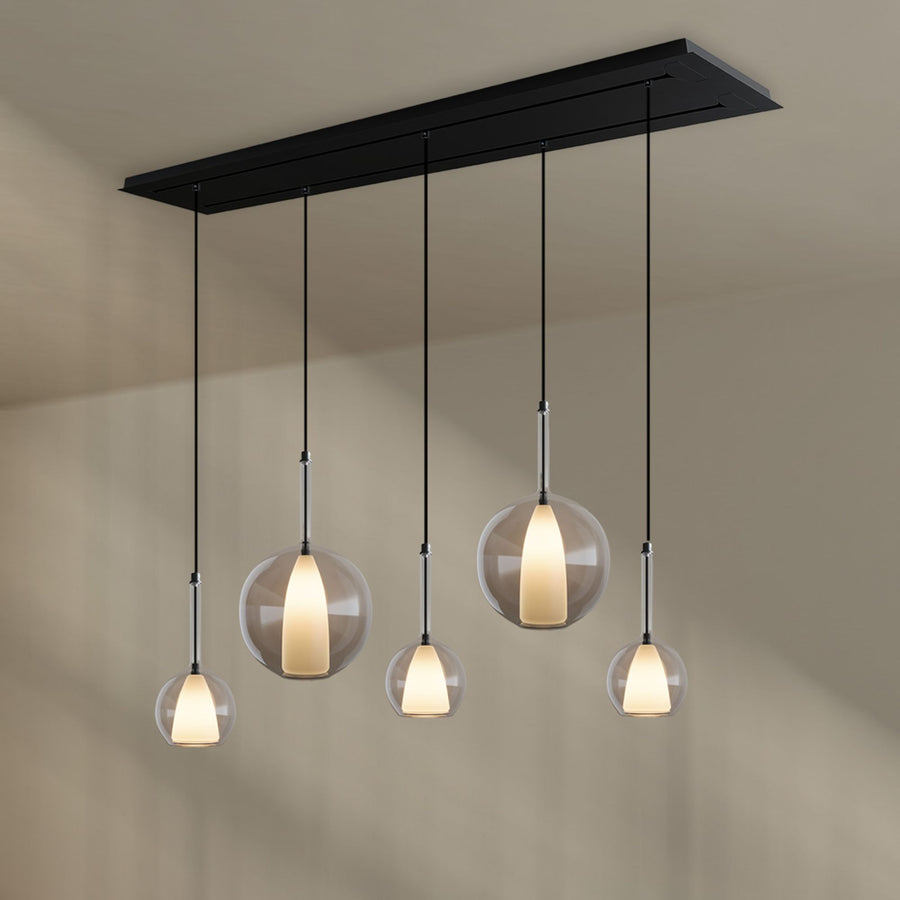 Suspension de table Belluna 5 lumières sur 2 rangées, longueur 160 cm