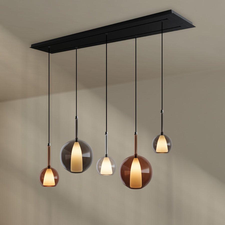 Suspension de table Belluna 5 lumières sur 2 rangées, longueur 160 cm