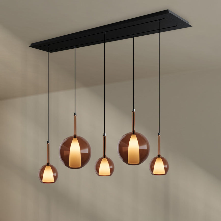 Suspension de table Belluna 5 lumières sur 2 rangées, longueur 160 cm