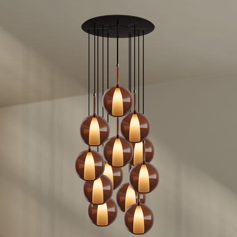 Suspension grande hauteur Belluna 12 lumières, rosace Ø 80 cm