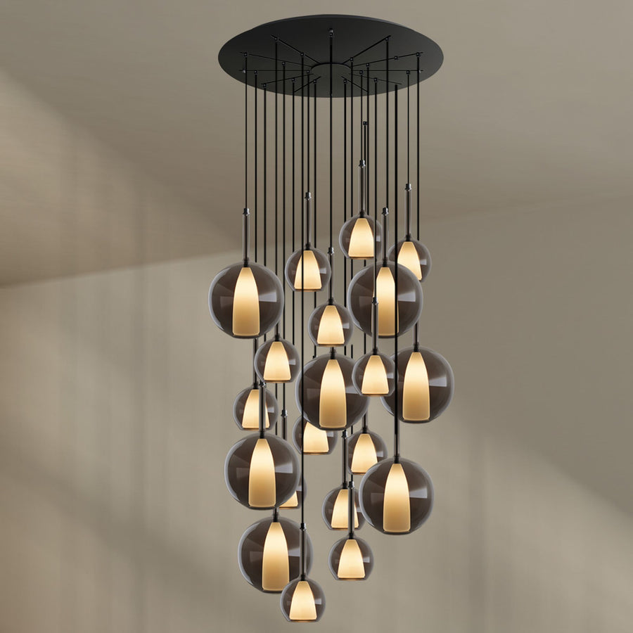 Suspension grande hauteur Belluna 20 lumières, rosace Ø 120 cm