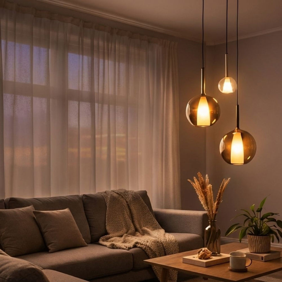 Suspension grande hauteur Belluna 3 lumières, rosace Ø 40 cm