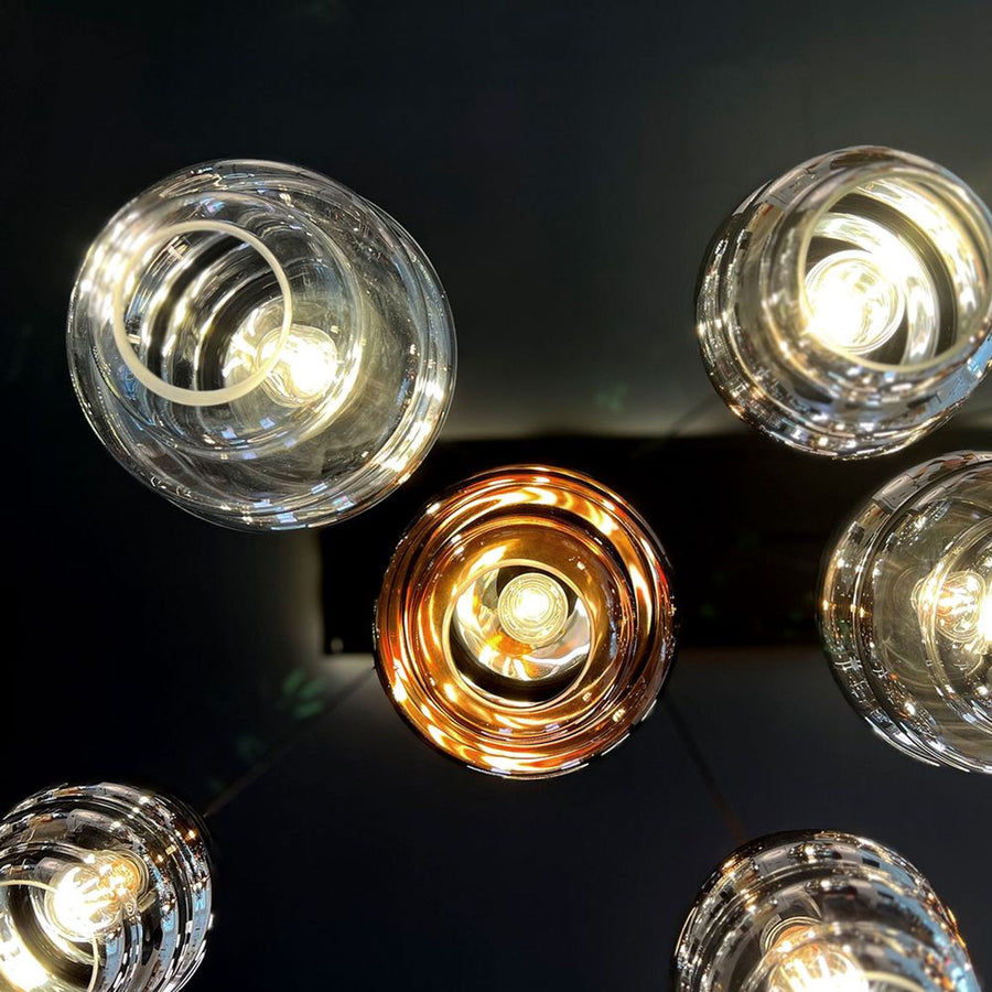 Suspension de table Echos 3 lumières, longueur 120 cm, verres Ø 25 cm