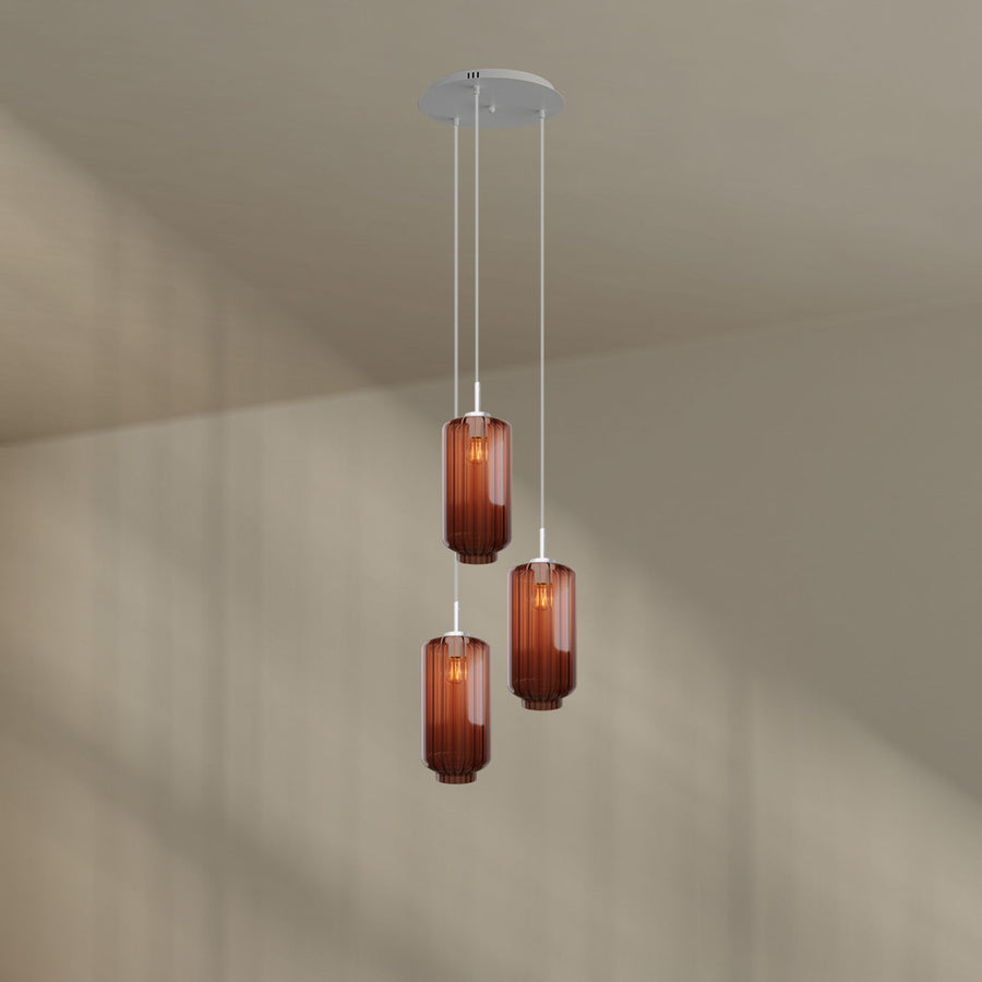 Suspension grande hauteur Velo 3 lumières, rosace Ø 40 cm, verres Ø 18 cm