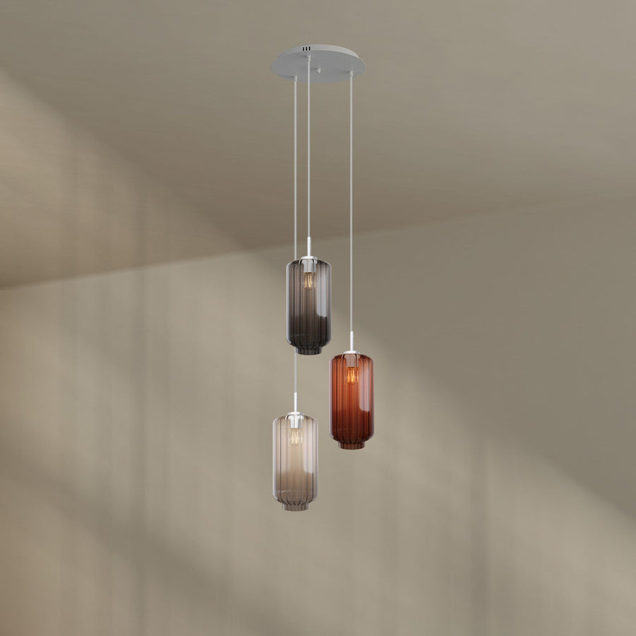Suspension grande hauteur Velo 3 lumières, rosace Ø 40 cm, verres Ø 18 cm