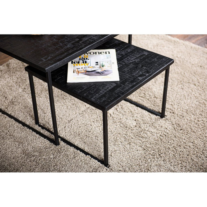 Ensemble de table basse de 2, Teck vieilli, B340 noir | Designix -     - https://designix.fr/