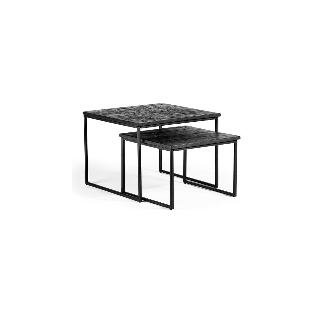 Ensemble de table basse de 2, Teck vieilli, B340 noir | Designix -     - https://designix.fr/