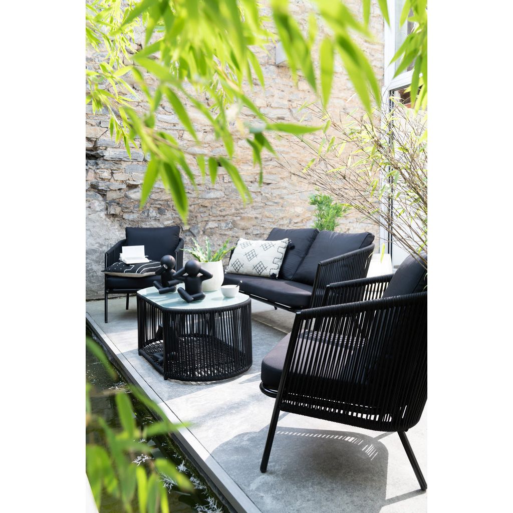 Ensemble de 4 canapés Eli + tables + coussins en métal/corde noir | Designix -     - https://designix.fr