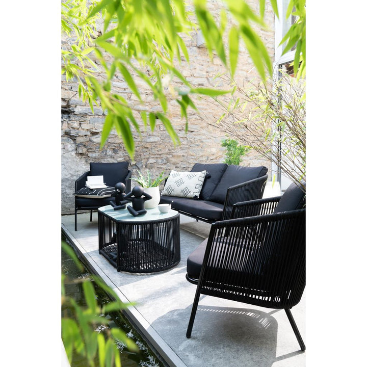 Ensemble de 4 canapés Eli + tables + coussins en métal/corde noir | Designix -     - https://designix.fr