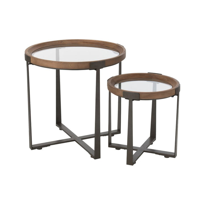 Ensemble de 2 tables basses en verre/bois de sapin naturel/noir | Designix -     - https://designix.fr