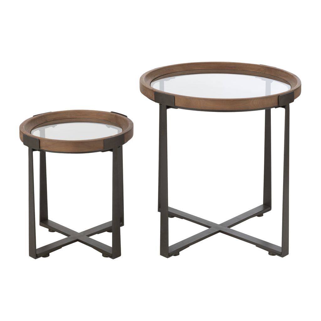 Ensemble de 2 tables basses en verre/bois de sapin naturel/noir | Designix -     - https://designix.fr