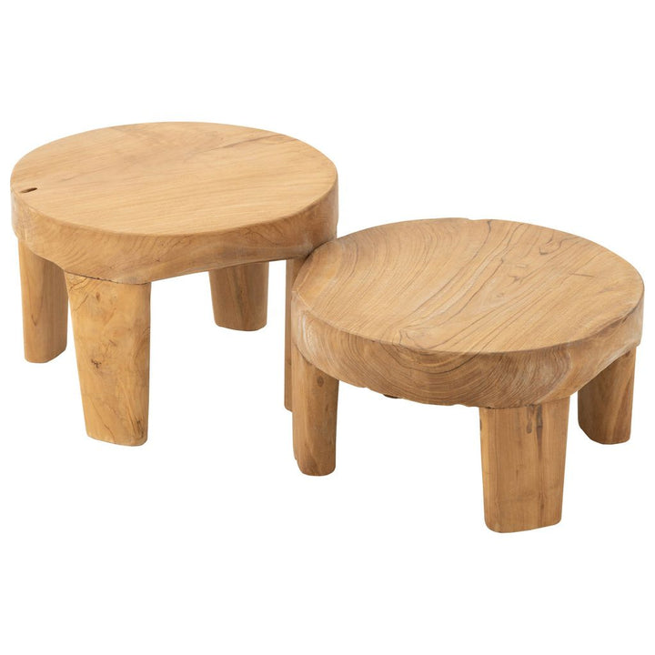 Ensemble de 2 tables rondes en bois de teck naturel. | Designix -     - https://designix.fr