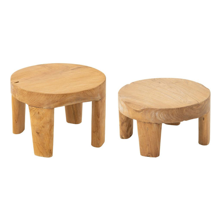 Ensemble de 2 tables rondes en bois de teck naturel. | Designix -     - https://designix.fr