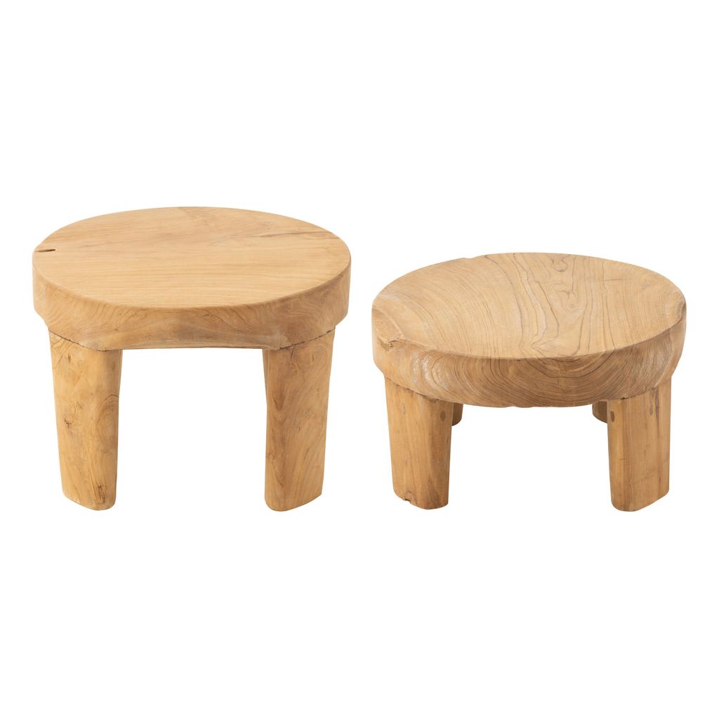 Ensemble de 2 tables rondes en bois de teck naturel. | Designix -     - https://designix.fr
