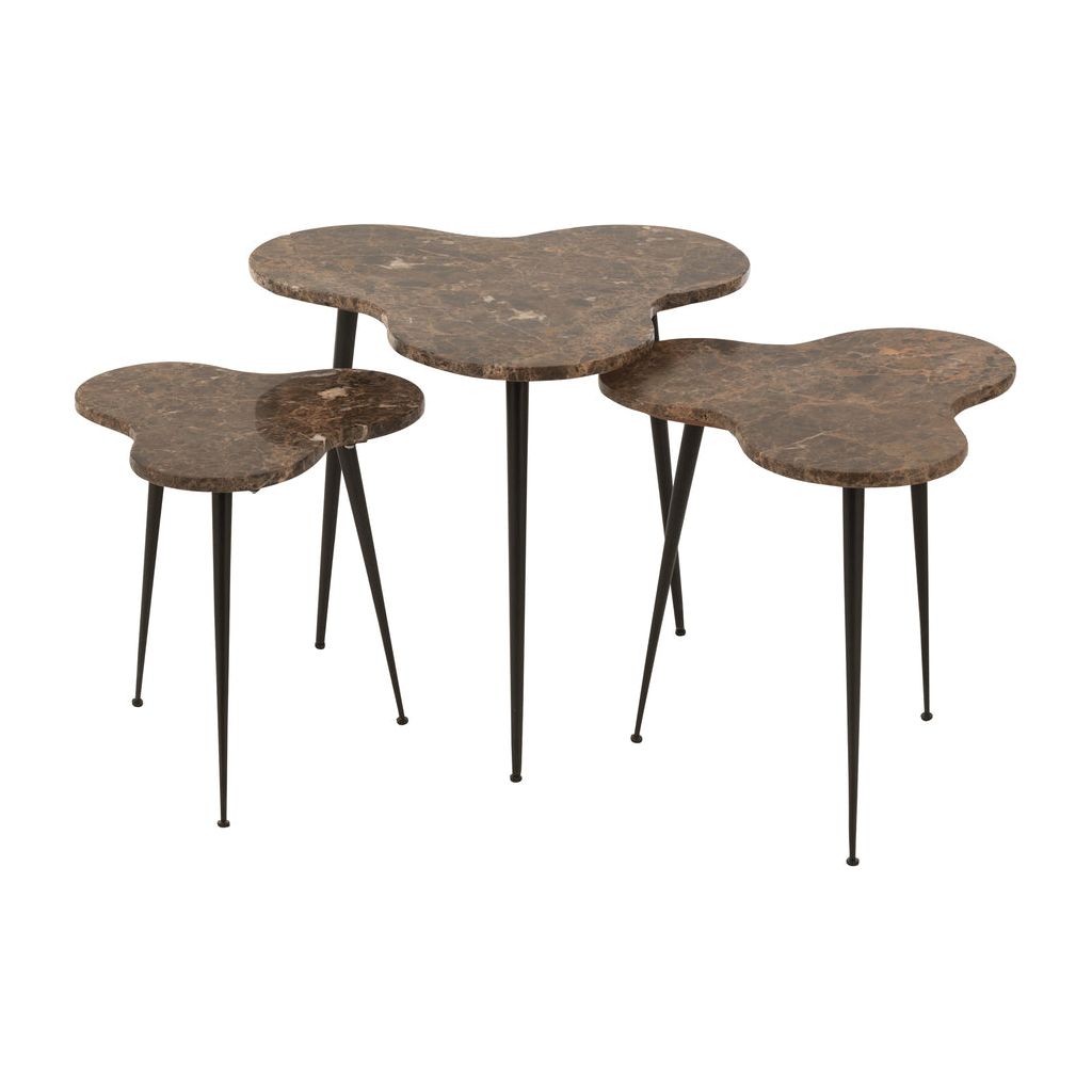 Ensemble de 3 tables d'appoint en marbre/métal brun/noir | Designix -     - https://designix.fr