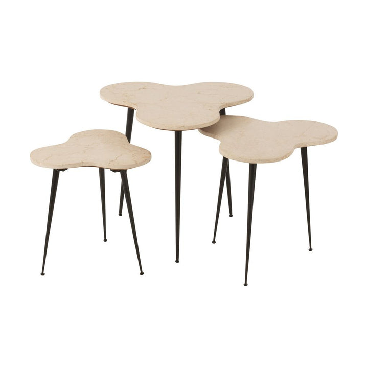 Ensemble de 3 tables d'appoint en marbre/métal blanc/noir | Designix -     - https://designix.fr