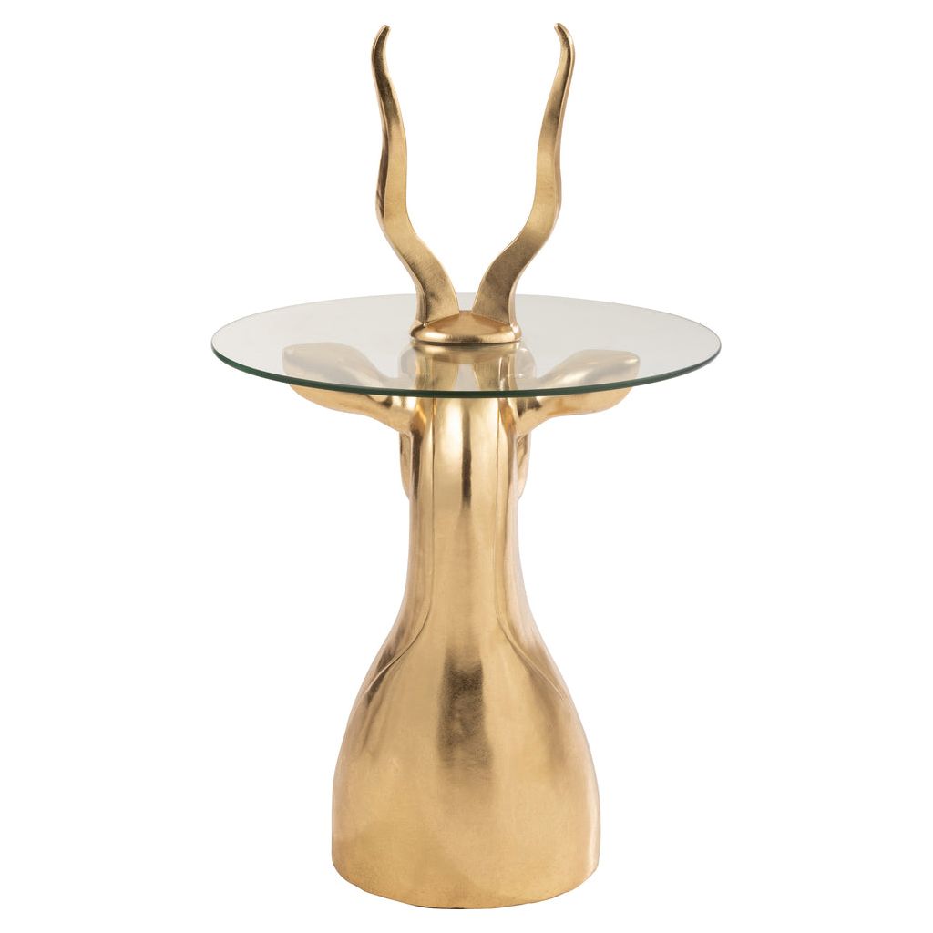 Table d'appoint en résine/verre doré avec motif antilope | Designix -     - https://designix.fr