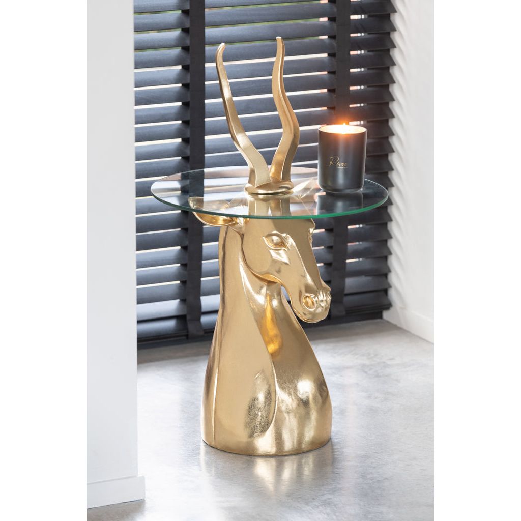 Table d'appoint en résine/verre doré avec motif antilope | Designix -     - https://designix.fr