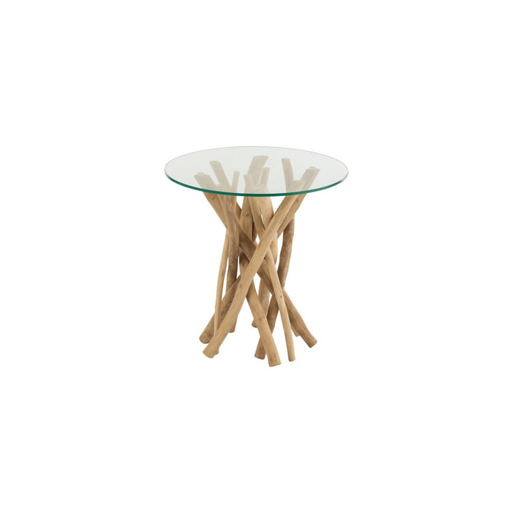 Table d'appoint en branches de teck naturel/verre | Designix -     - https://designix.fr