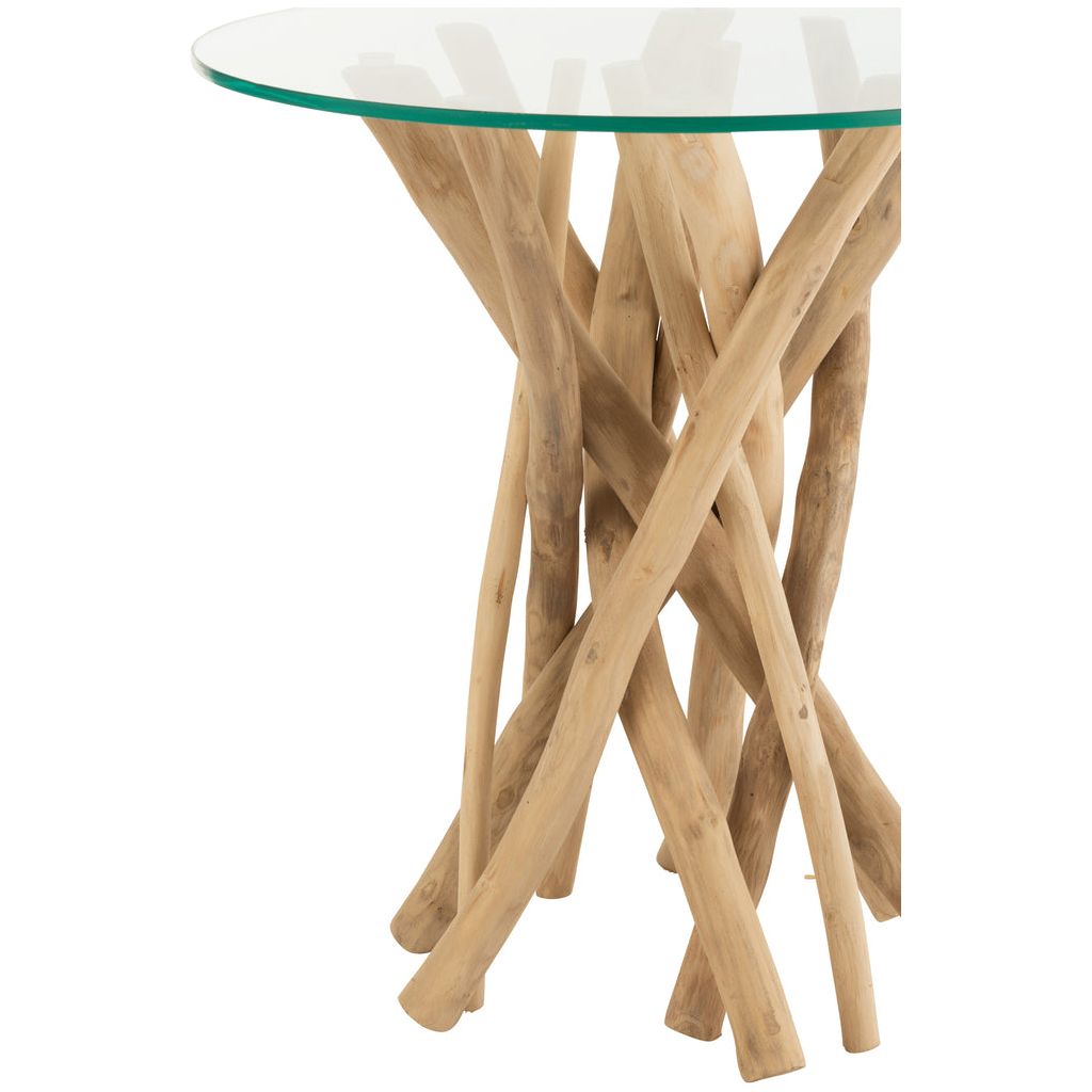 Table d'appoint en branches de teck naturel/verre | Designix -     - https://designix.fr