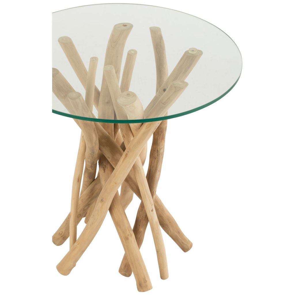 Table d'appoint en branches de teck naturel/verre | Designix -     - https://designix.fr