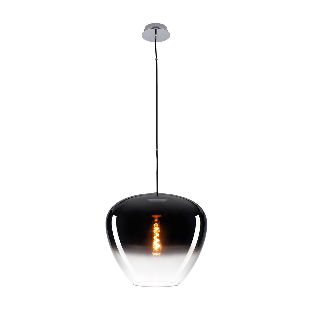 Suspension avec ampoule spirale lumineuse, dégradé du noir vers le transparent