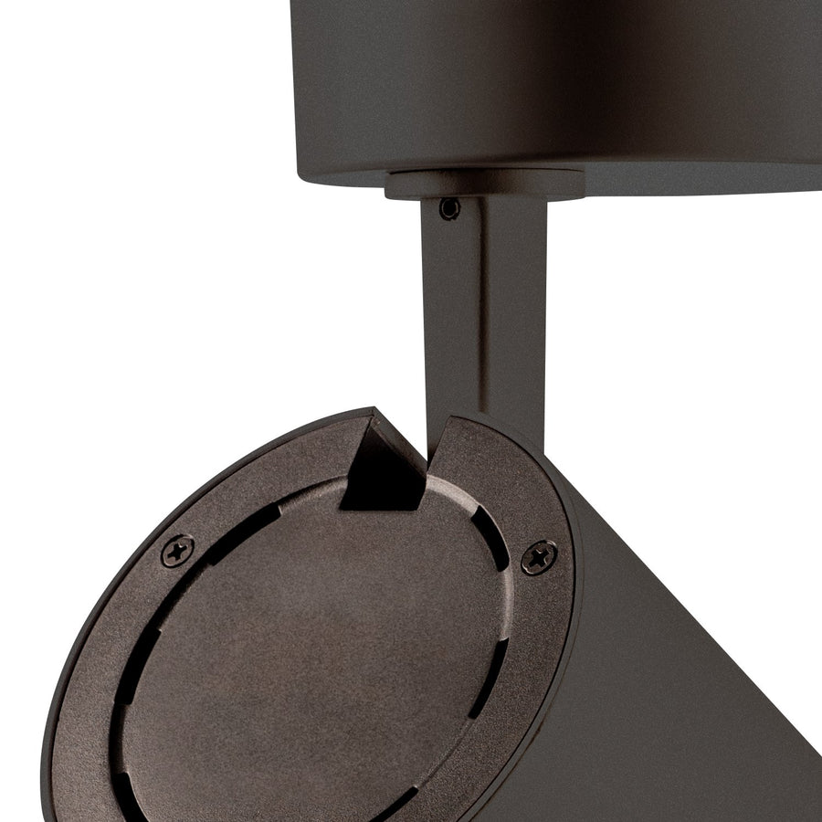 Détail du pivot orientable et de la bague de fixation du spot noir.