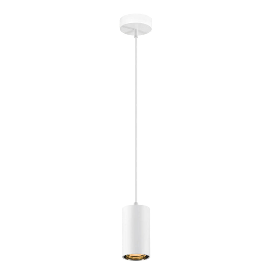 Détail du bas du luminaire blanc, intérieur métallique doré légèrement visible.