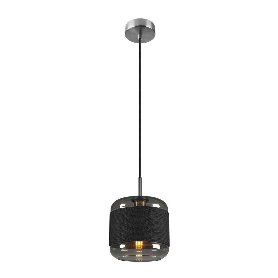 Même suspension éclairée, montrant l'ampoule et le reflet du verre fumé.