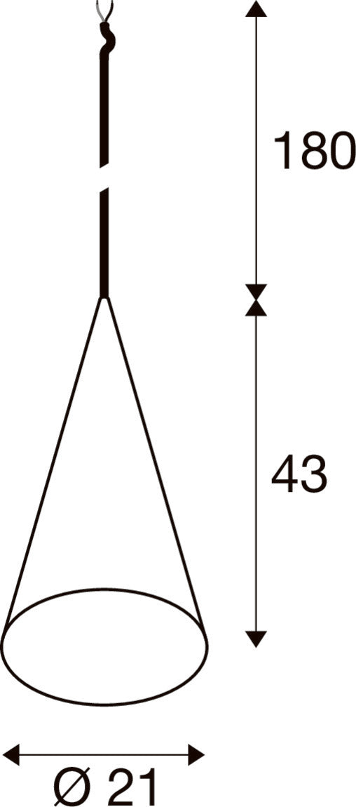 Schéma technique avec hauteur 43 cm, longueur 180 cm et diamètre 21 cm.
