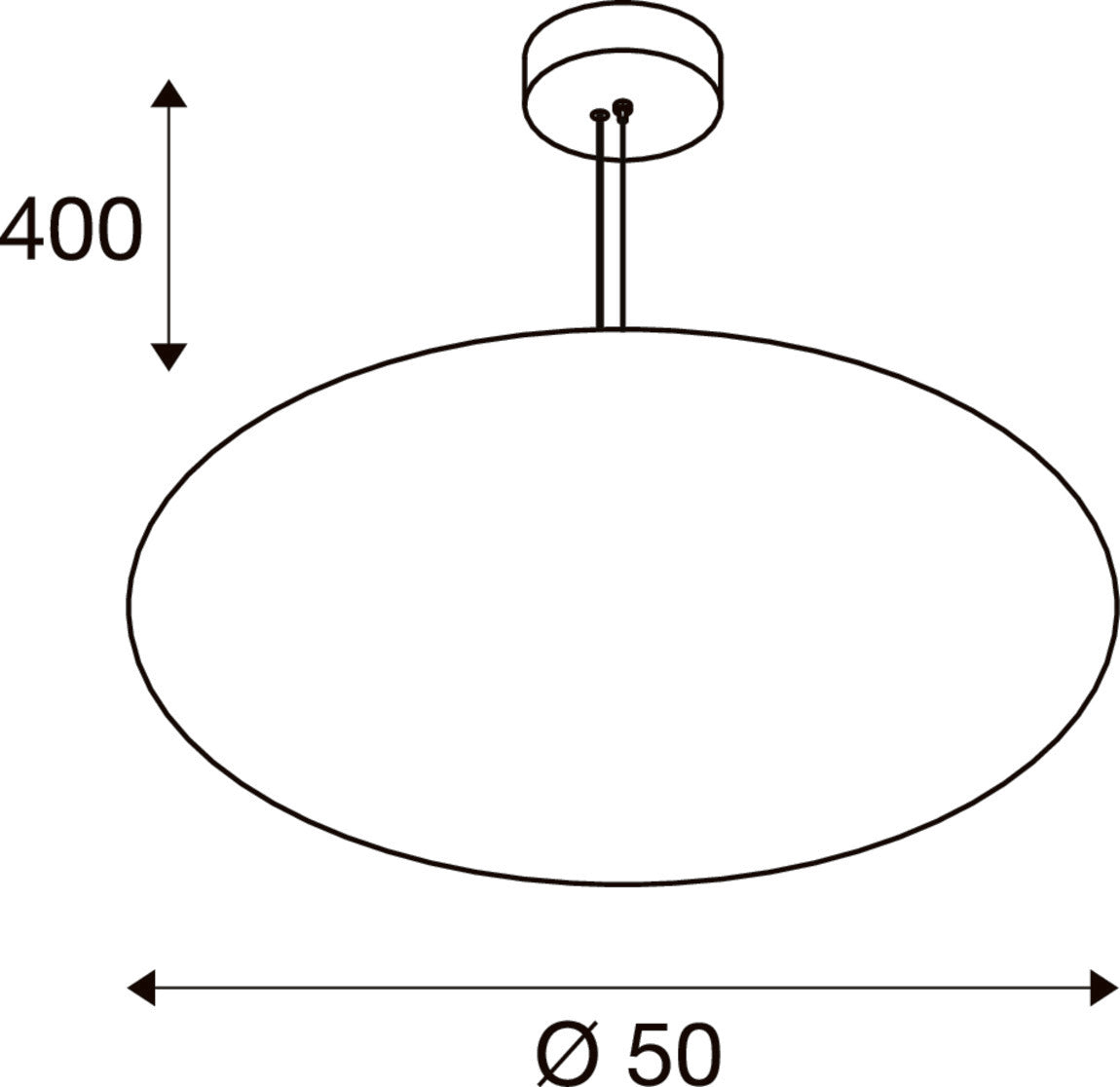 Schéma technique indiquant la hauteur de 400 mm et le diamètre 50 cm.