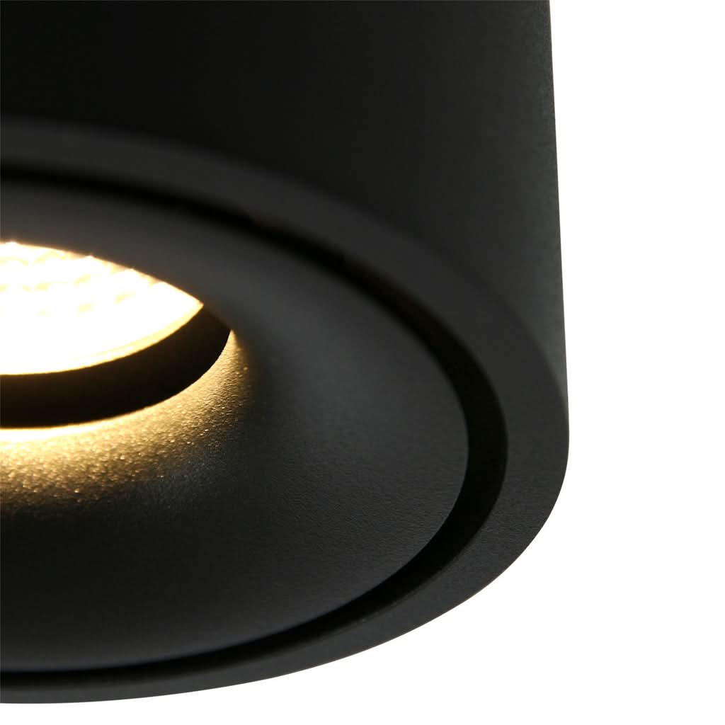 Détail macro de la collerette noire et de la lumière chaude allumée