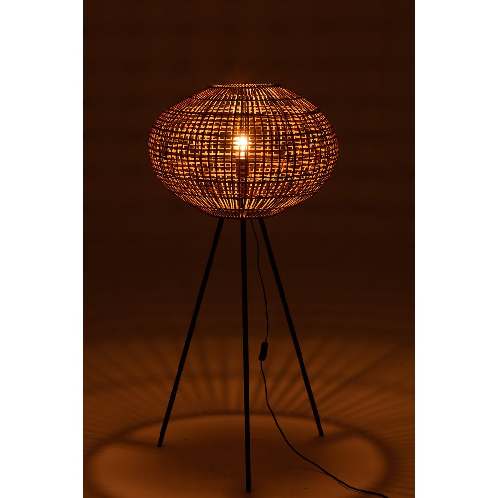 Lampe sur pied trépied en rotin/métal marron/noir de petite taille | Designix -     - https://designix.fr