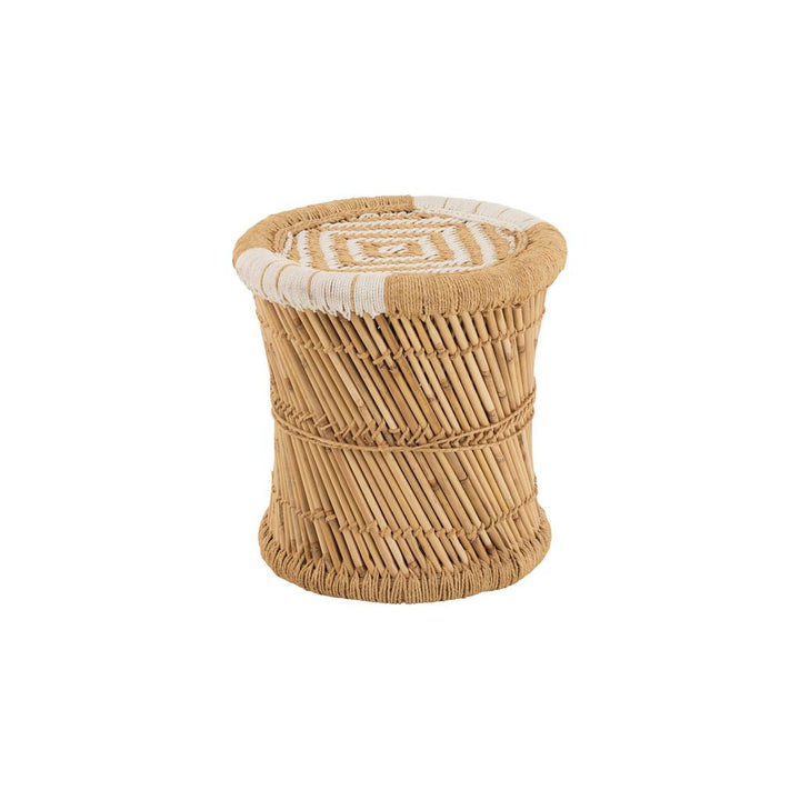 Motif de tabouret en bambou naturel/blanc | Designix -     - https://designix.fr