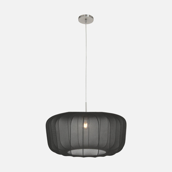 Suspension abat-jour noir tissu voile, Ø 60 cm | Nébra