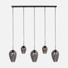 Suspension allongée verre fumé noire, 5 verres sur barre Ø 15 cm | HaloSwap
