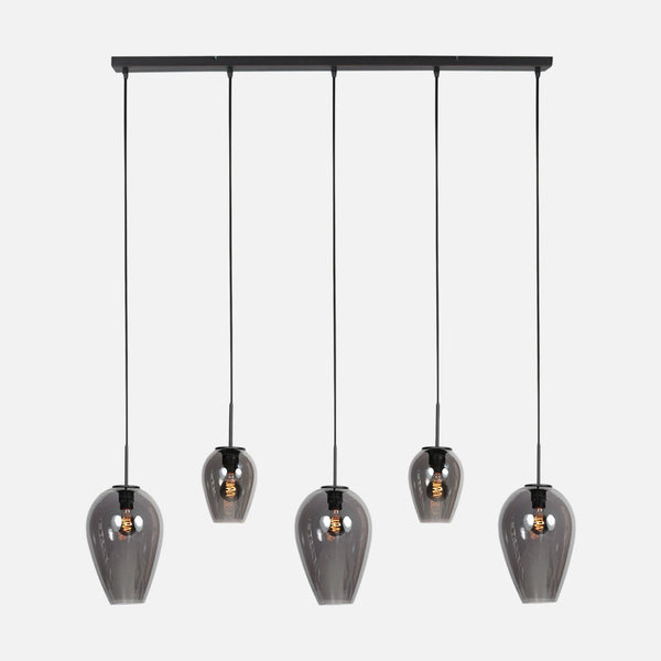 Suspension allongée verre fumé noire, 5 verres sur barre Ø 15 cm | HaloSwap