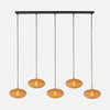 Suspension verre ambré nervuré, 5 verres sur barre 110 cm | HaloSwap