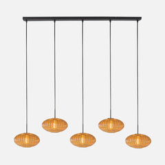 Suspension verre ambré nervuré, 5 verres sur barre 110 cm | HaloSwap