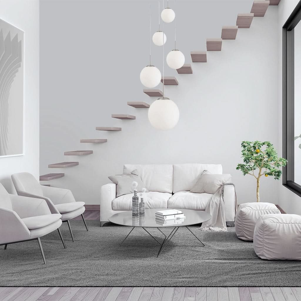 Suspension Design Acier Globes Blancs | Hory - Designix Suspension Luminaire